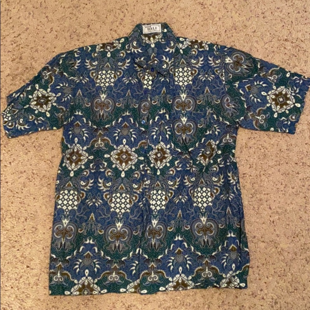 Bali Blue and Green Casual Button Down Shirt